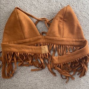 Fringe suede crop top